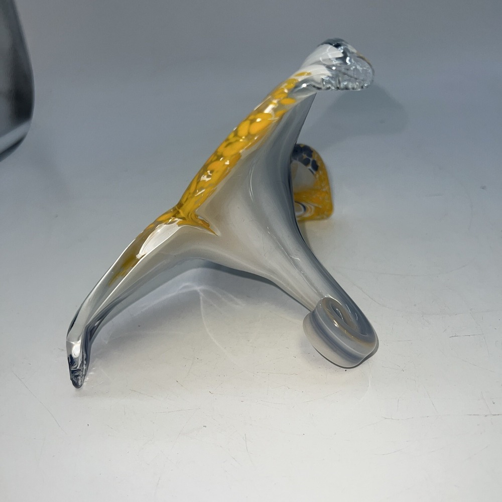 MURANO Style 3 PETAL.NAVY‎ BLUE,WHITE,YELLOW ART GLASS FLOWER-ITALY - Picture 4 of 6